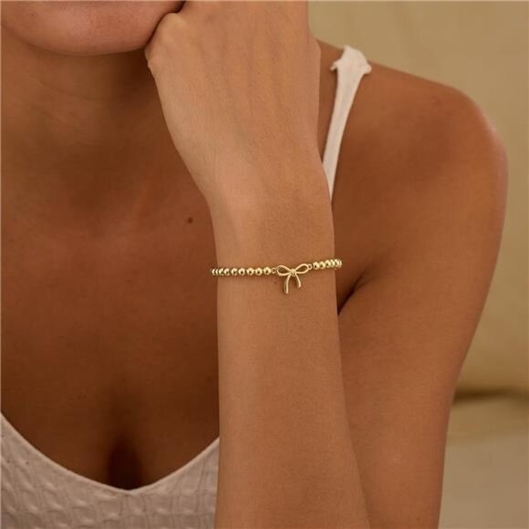 Stocking Stuffers for Women Beaded Stretch Handmade Ball Charm Bracelet Dainty - Picture 2 of 7